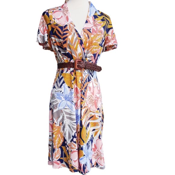 Womens M Nicole Miller Safari Coastal Grandmother Short Sleeve Dress - Picture 1 of 6